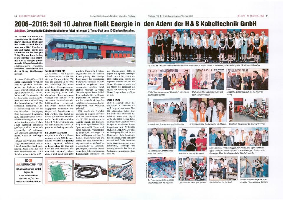Zeitungsbericht 10 jähriges Jubiläum H&S Kabeltechnik